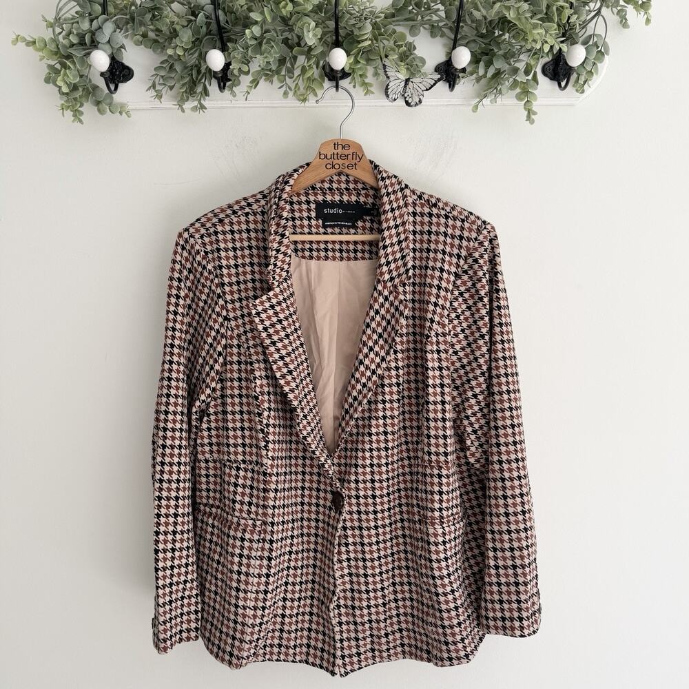 Torrid Brown Houndstooth One Button Stretch Blazer 3X business corporate